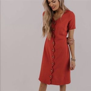 Roolee Red Button Up Scalloped Dress